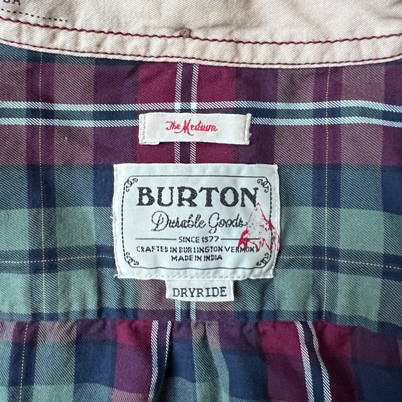 Burton -  Burgundy and Kaki Checkered Long Sleeve Button Down Shirt - Picture 7 of 10